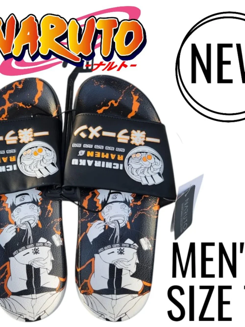 NEW Naruto Anime Ramen Men’s Size 7 Slippers Sandals Slides Shippuden Ichiraku R